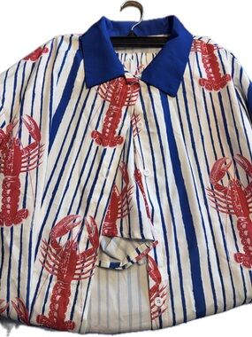 Blue & White Striped Lobster Print Shirt and Shorts Set